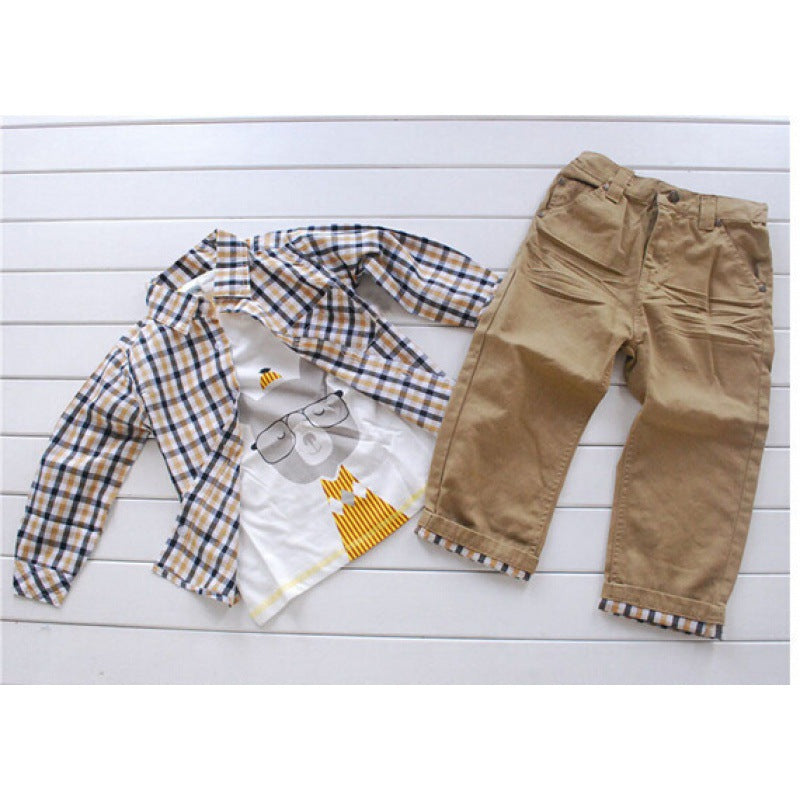 Three-Piece Set with Shirt, T-Shirt, and Jeans