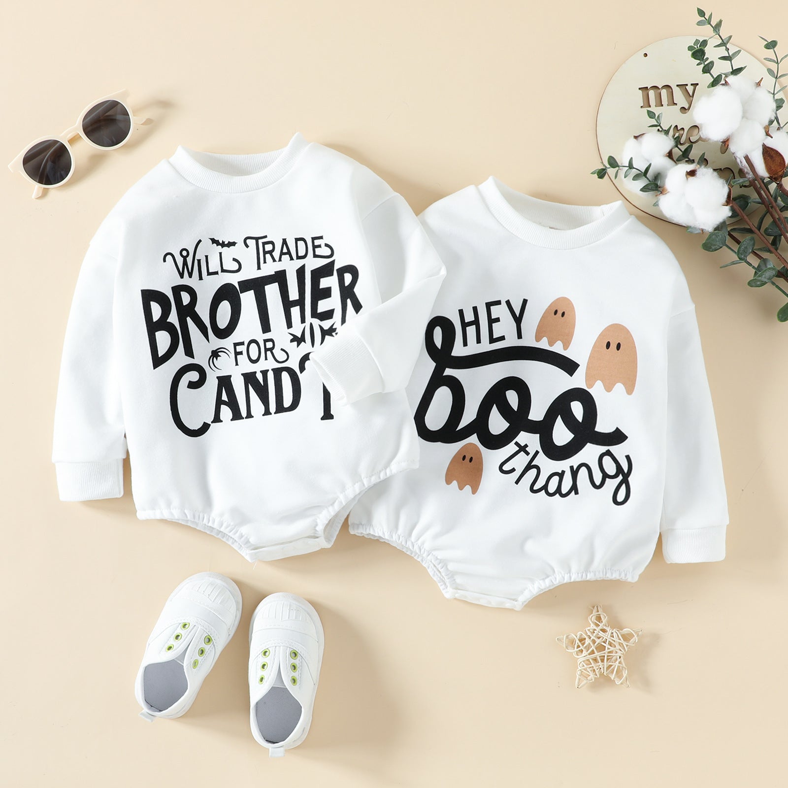 Comfortable and Stylish Halloween Kids Rompers with Alphabet Cartoon Design